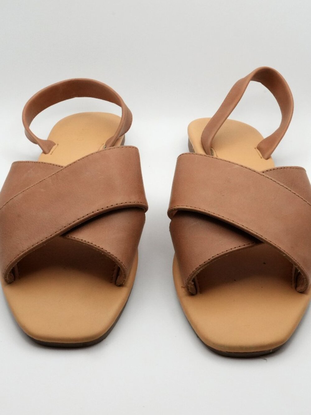 Nisolo All-Day Cross Strap Sandal Almond Tan Leather Slingback Women's Size 8
